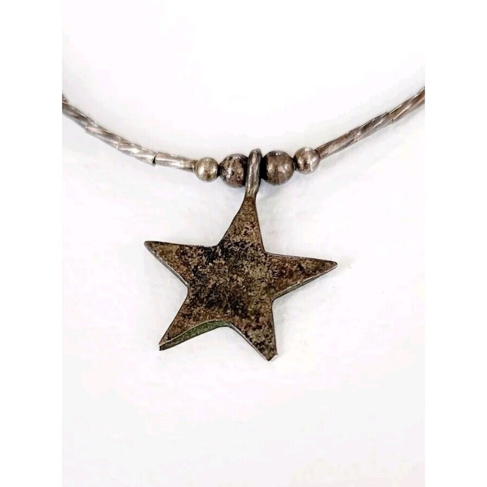 Sterling Silver 925 Turquoise Inlay Star Pendant Necklace 16" 4.61g Southwestern - Picture 5 of 8
